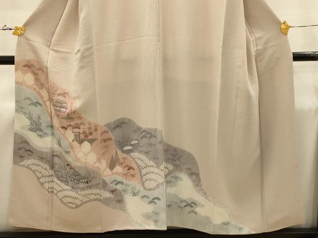 平和屋着物■訪問着 手描き 絞り 風景文 正絹 逸品 AABJ1992sx