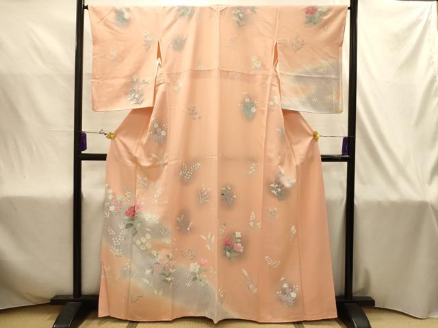 平和屋着物■訪問着 友禅 紬地 流水花文 暈し染め 金糸 正絹 逸品 AABJ2005sx