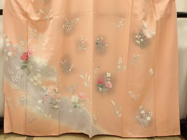 平和屋着物■訪問着 友禅 紬地 流水花文 暈し染め 金糸 正絹 逸品 AABJ2005sx