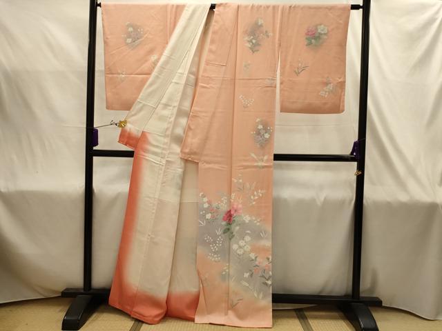 平和屋着物■訪問着 友禅 紬地 流水花文 暈し染め 金糸 正絹 逸品 AABJ2005sx