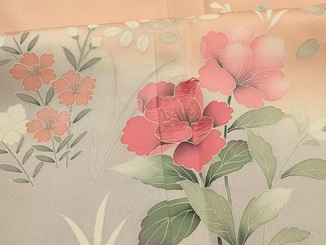 平和屋着物■訪問着 友禅 紬地 流水花文 暈し染め 金糸 正絹 逸品 AABJ2005sx