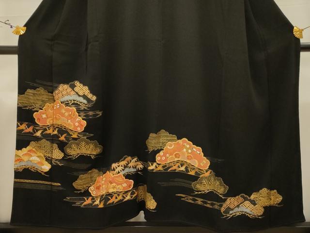 平和屋着物■豪華黒留袖 駒刺繍 松取飛鶴宝尽くし 金彩 正絹 逸品 AABJ2010sx