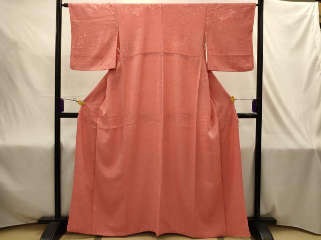 平和屋着物■上質な色無地 絞り 草花地紋 珊瑚朱色 正絹 逸品 AABJ2035sx