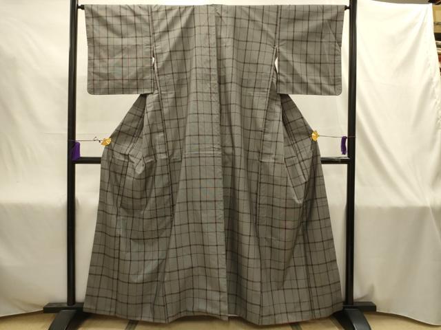 平和屋着物■本場縞大島紬 格子 正絹 逸品 AABJ2036sx