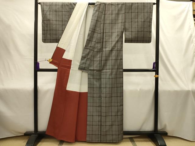 平和屋着物■本場縞大島紬 格子 正絹 逸品 AABJ2036sx