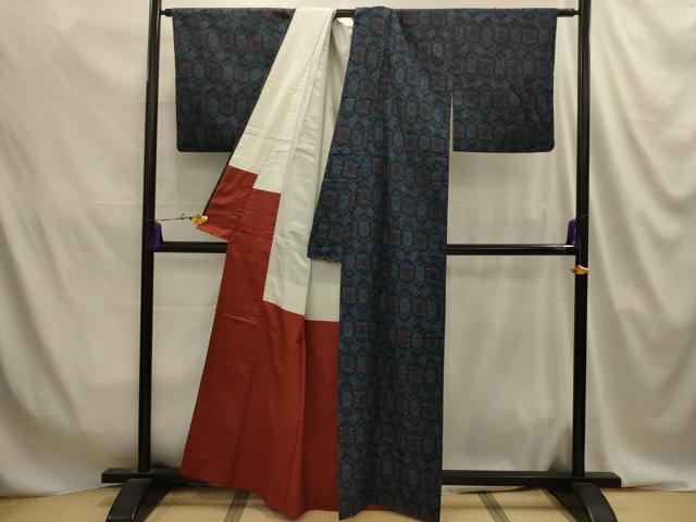 平和屋着物■上質な紬 亀甲花文 正絹 逸品 AABJ2060sx