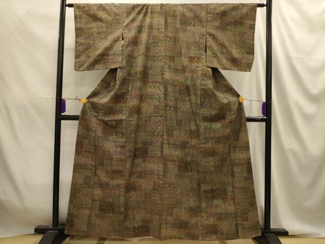 平和屋着物■上質な紬 幾何学文様 正絹 逸品 AABJ2068sx