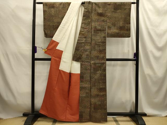 平和屋着物■上質な紬 幾何学文様 正絹 逸品 AABJ2068sx