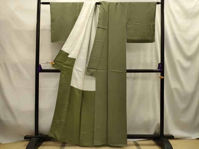 平和屋着物■上質な色無地 紋意匠 海松色 正絹 逸品 AABJ2073sx