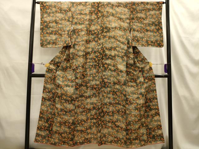 平和屋着物■上質な小紋 草花文 暈し染め 黒地 正絹 逸品 AABJ2075sx