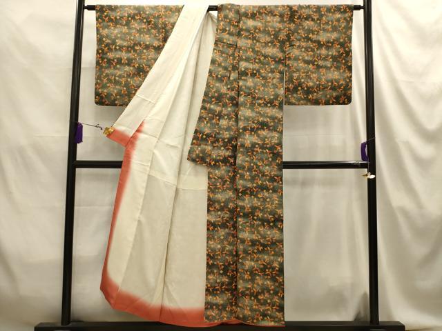 平和屋着物■上質な小紋 草花文 暈し染め 黒地 正絹 逸品 AABJ2075sx