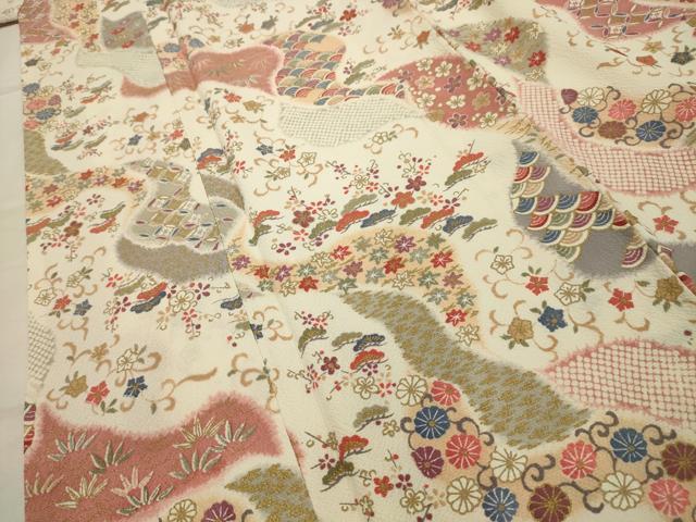 平和屋着物■上質な小紋 松竹梅道長吉祥花文 金彩 正絹 逸品 AABJ2112sx