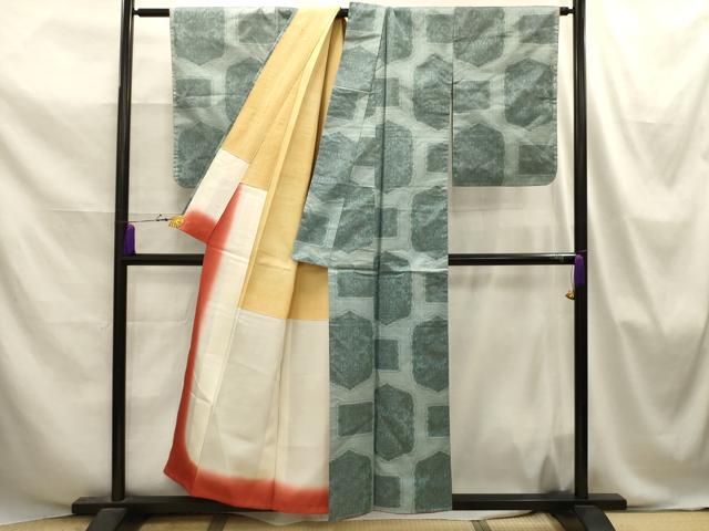平和屋着物■本場大島紬 7マルキ 幾何学花文 正絹 逸品 AABJ2120sx