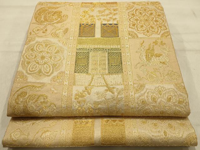 平和屋着物●六通柄袋帯 鳥獣花文 金糸 正絹 逸品 AABJ2125sx