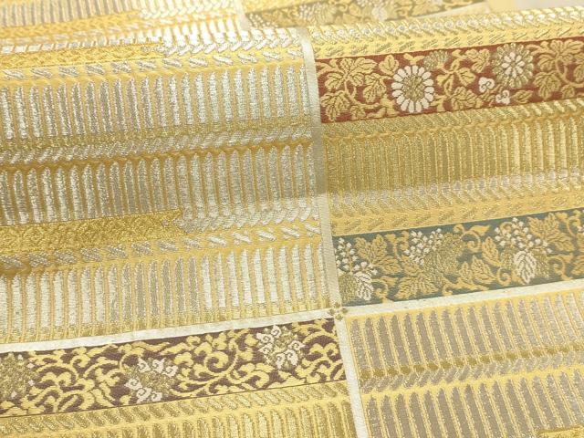 平和屋着物●六通柄袋帯 横段花文 金銀糸 正絹 逸品 AABJ2137sx