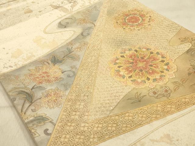 平和屋着物●太鼓柄袋帯 中国三大刺繍 スワトウ刺繍 汕頭刺繍 正倉院更紗花文 引箔 正絹 逸品 AABJ2138sx
