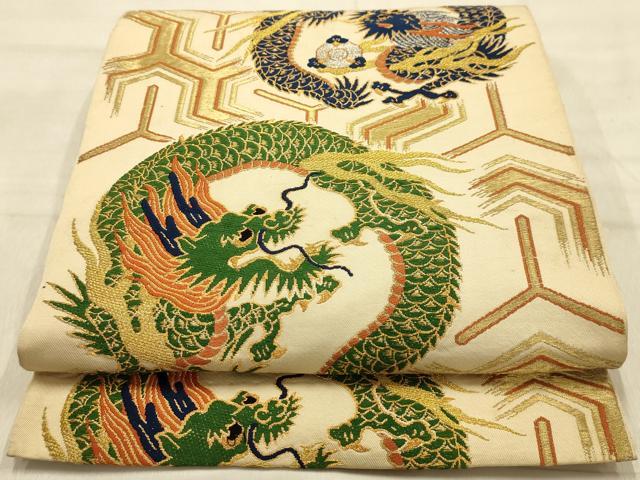 平和屋着物●アンティーク 大正ロマン 太鼓柄 京本袋帯 龍 金糸 正絹 逸品 AABJ2139sx