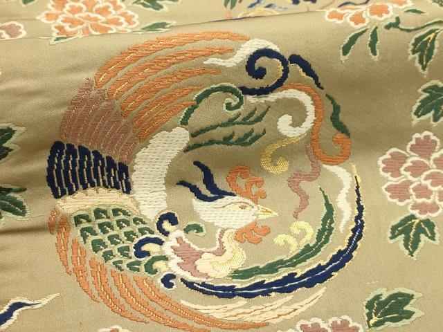 平和屋着物●アンティーク 大正ロマン 九寸名古屋帯 唐織 龍 鳳凰 金糸 正絹 逸品 AABJ2140sx
