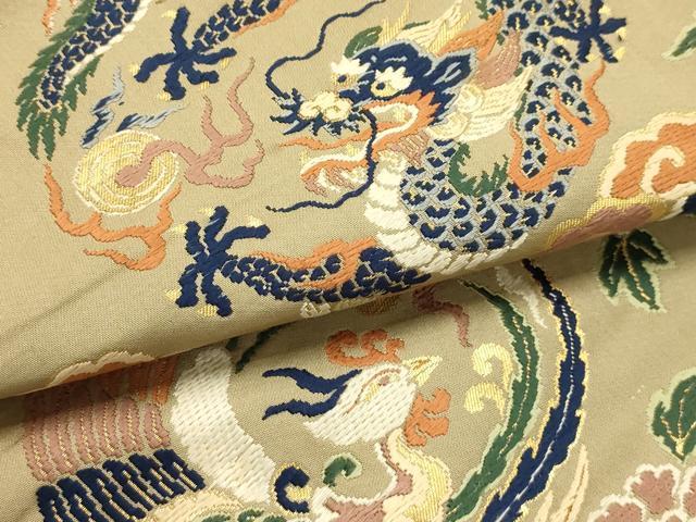 平和屋着物●アンティーク 大正ロマン 九寸名古屋帯 唐織 龍 鳳凰 金糸 正絹 逸品 AABJ2140sx