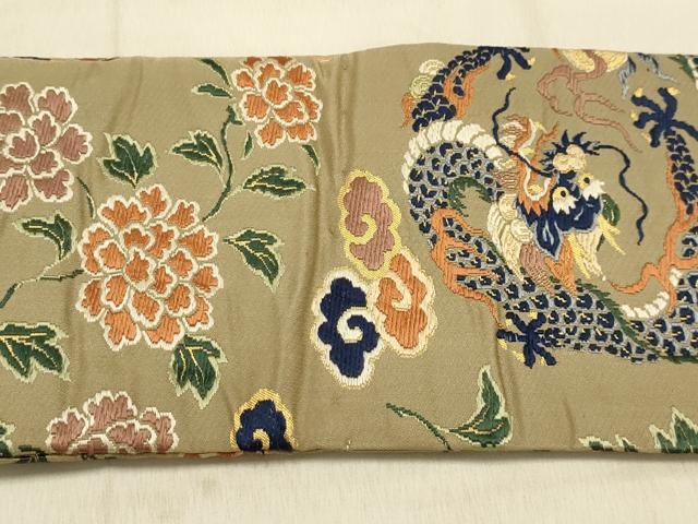 平和屋着物●アンティーク 大正ロマン 九寸名古屋帯 唐織 龍 鳳凰 金糸 正絹 逸品 AABJ2140sx