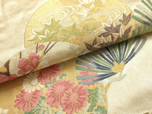 平和屋着物●六通柄袋帯 唐織 枝松花丸文 金糸 正絹 逸品 AABJ2142sx
