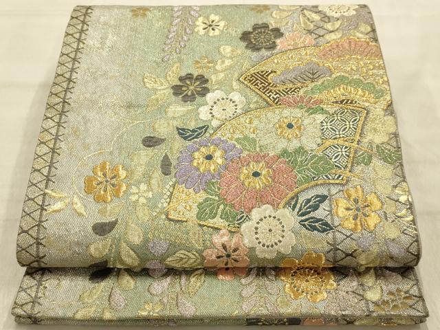 平和屋着物●六通柄袋帯 地紙重ね松花文 金糸 やまと誂製 正絹 逸品 AABJ2147sx