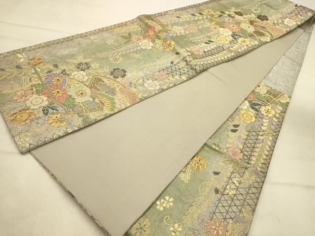 平和屋着物●六通柄袋帯 地紙重ね松花文 金糸 やまと誂製 正絹 逸品 AABJ2147sx