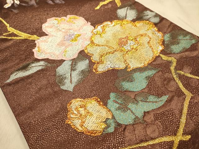 平和屋着物●六通柄袋帯 枝花文 金銀糸 正絹 逸品 AABJ2153sx