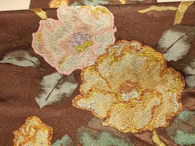 平和屋着物●六通柄袋帯 枝花文 金銀糸 正絹 逸品 AABJ2153sx