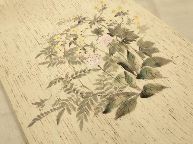 平和屋着物●九寸開き名古屋帯 作家物 手描き 草花 ぜんまい紬 鈴乃屋扱い 正絹 逸品 AABJ2155sx