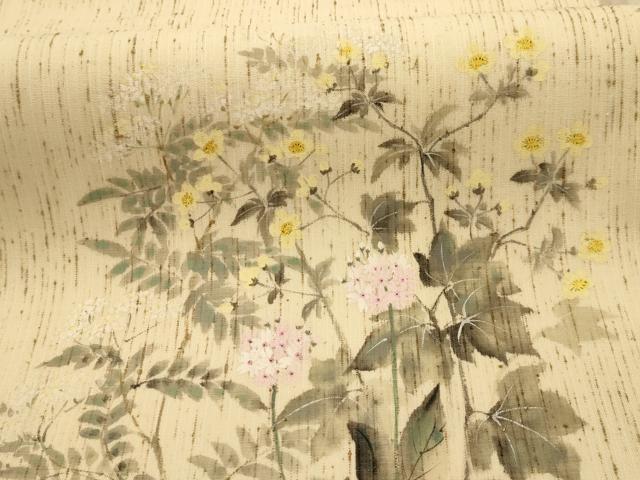 平和屋着物●九寸開き名古屋帯 作家物 手描き 草花 ぜんまい紬 鈴乃屋扱い 正絹 逸品 AABJ2155sx