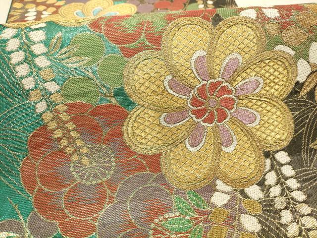 平和屋着物●六通柄袋帯 草花文 金糸 正絹 逸品 AABJ2160sx