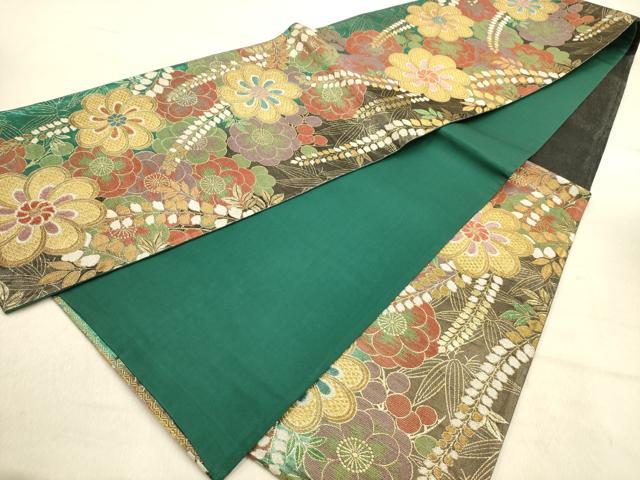 平和屋着物●六通柄袋帯 草花文 金糸 正絹 逸品 AABJ2160sx