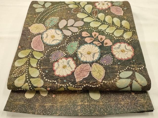 平和屋着物●太鼓柄袋帯 作家物 辻が花 絞り 金糸 正絹 逸品 AABJ2164sx