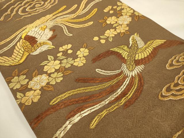 平和屋着物●西陣 岡慶謹製 六通柄袋帯 唐織 桜に極楽鳥 正絹 逸品 AABJ2166sx