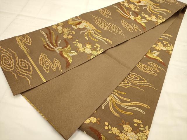 平和屋着物●西陣 岡慶謹製 六通柄袋帯 唐織 桜に極楽鳥 正絹 逸品 AABJ2166sx