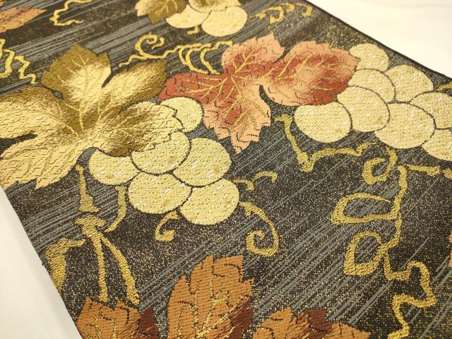 平和屋着物●六通柄袋帯 唐織 葡萄蔦の葉文 金糸 正絹 逸品 AABJ2167sx