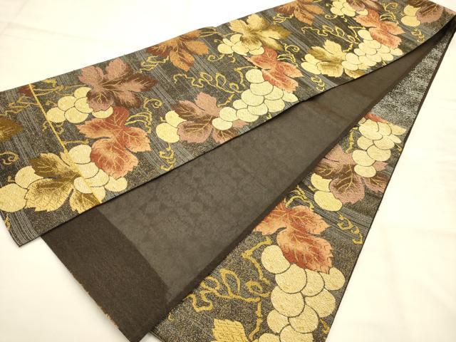 平和屋着物●六通柄袋帯 唐織 葡萄蔦の葉文 金糸 正絹 逸品 AABJ2167sx
