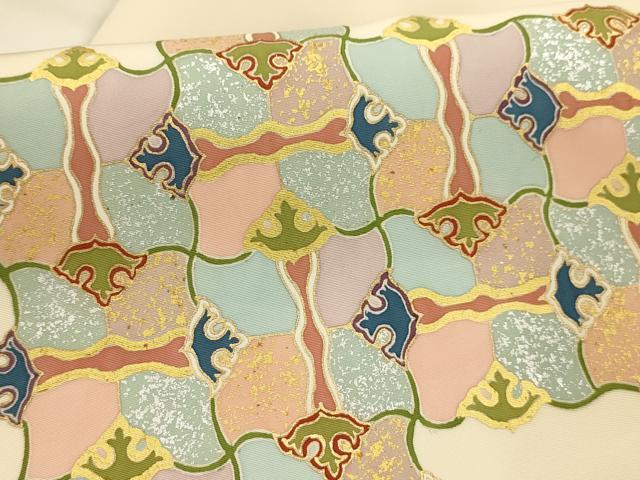 平和屋着物●銀座新松 塩瀬 九寸名古屋帯 幾何学文様 金銀彩 正絹 逸品 AABJ2183sx