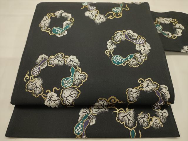 平和屋着物●九寸名古屋帯 唐織 瓢箪 金糸 正絹 逸品 AABJ2192sx