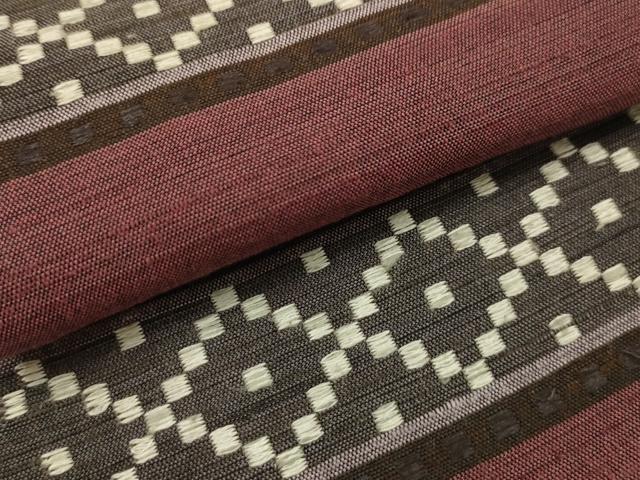 平和屋着物●両面半幅帯 紬地 花織 網目花文 正絹 逸品 AABJ2197sx