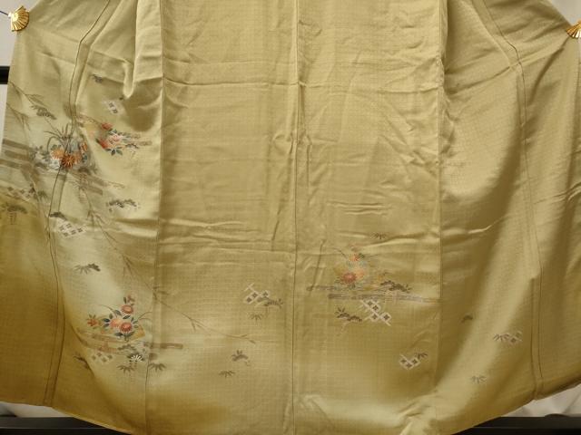 平和屋着物■訪問着 駒刺繍 地紙草花文 暈し染め 金銀彩 正絹 逸品 AABJ2207st