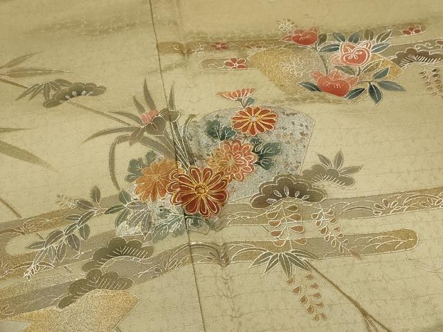 平和屋着物■訪問着 駒刺繍 地紙草花文 暈し染め 金銀彩 正絹 逸品 AABJ2207st