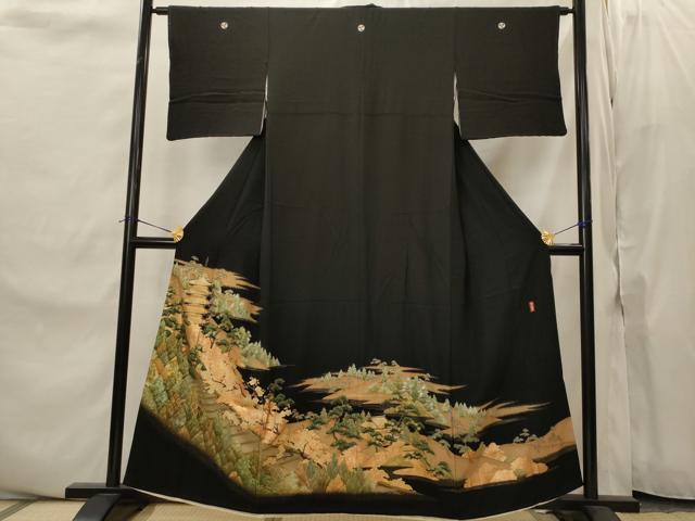 平和屋着物■豪華黒留袖 作家物 風景松文 金彩 正絹 逸品 AABJ2214st