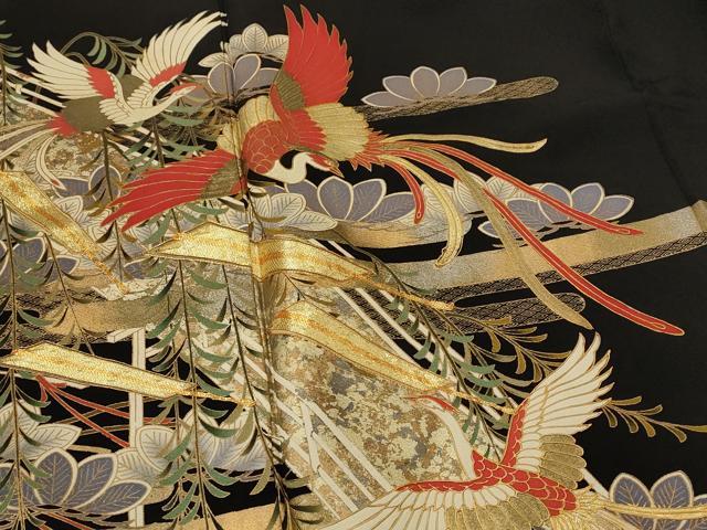 平和屋着物■豪華黒留袖 作家物 駒刺繍 鳳凰松文 金彩 正絹 逸品 AABJ2216st