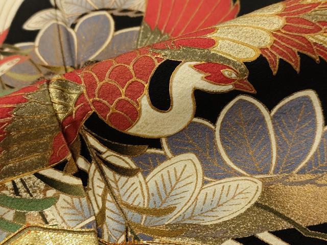 平和屋着物■豪華黒留袖 作家物 駒刺繍 鳳凰松文 金彩 正絹 逸品 AABJ2216st