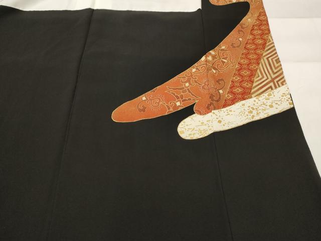 平和屋着物■豪華黒留袖 駒刺繍 花唐草文 金彩 正絹 逸品 AABJ2218st