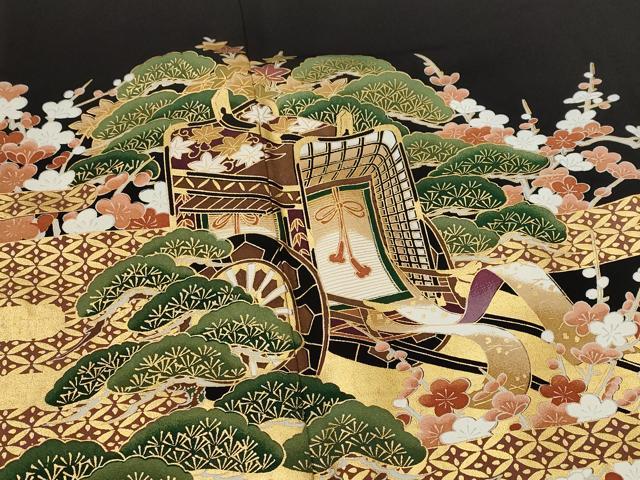平和屋着物■豪華黒留袖 御所車梅松文 金彩 正絹 逸品 AABJ2221st