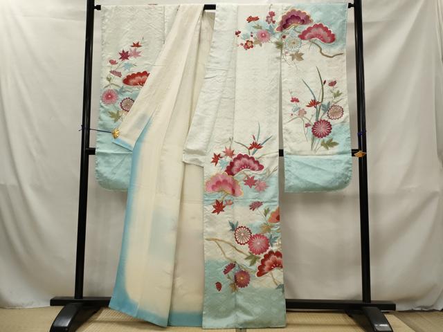 平和屋着物■豪華振袖 刺繍 花松文 暈し染め 金銀糸 正絹 逸品 AABJ2303st