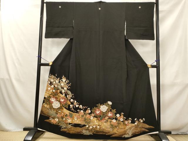 平和屋着物■豪華黒留袖 駒刺繍 花鳥文 金銀彩 正絹 逸品 AABJ2319st